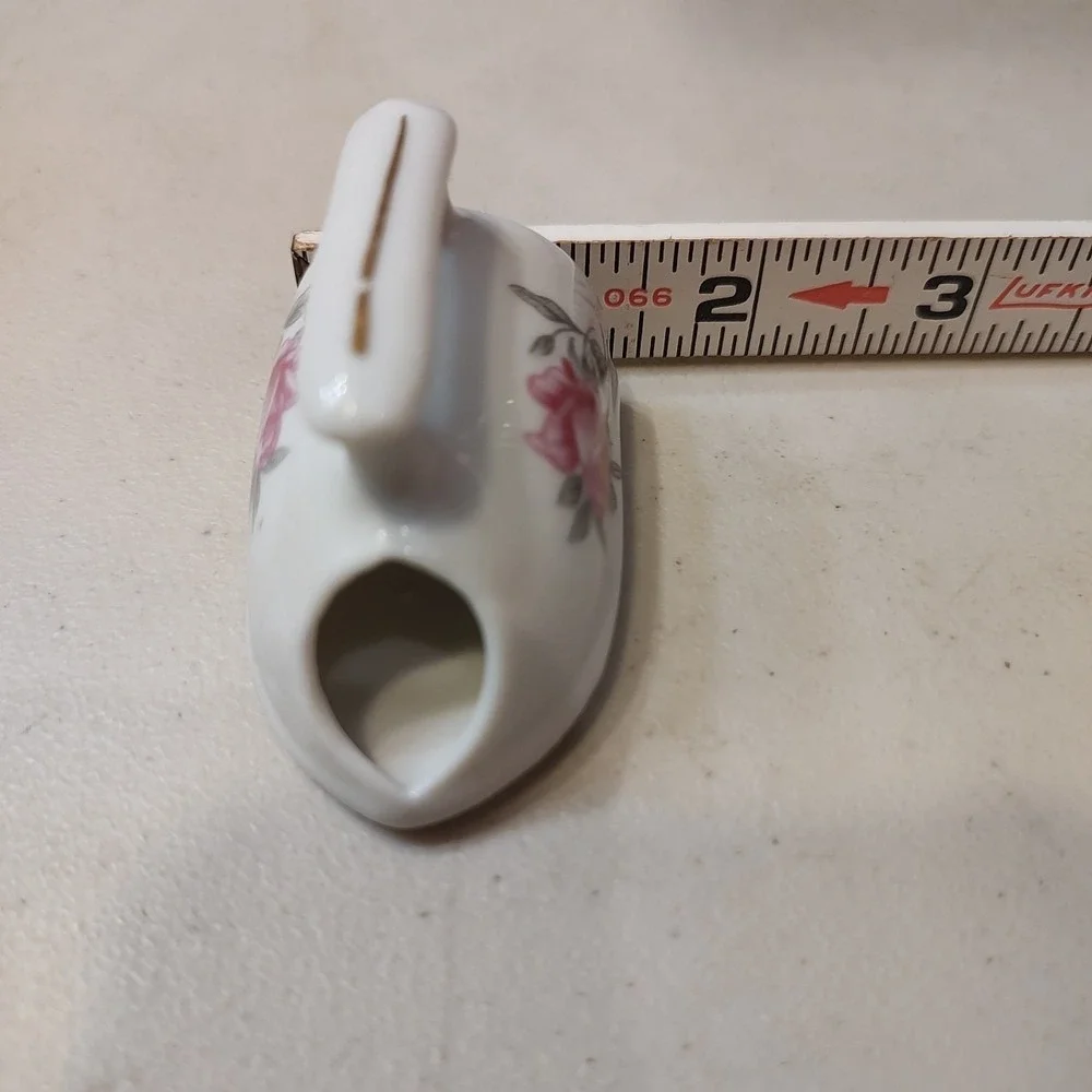 Vintage Miniature Iron Ceramic Porcelain Toothpick Holder‎ Floral Pink Rose 2